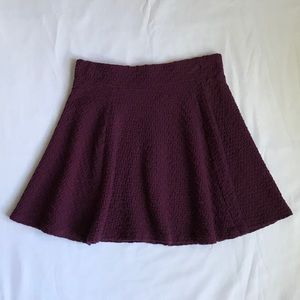 Maroon Textured Skater Skirt with Zipper